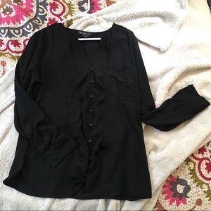 INC Ruffle Front Button Down Blouse